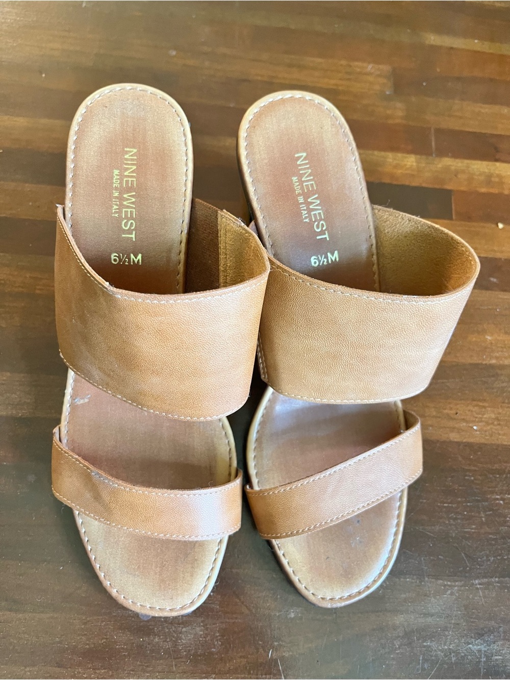 Nine West Cognac Double-Strap Slide Mules